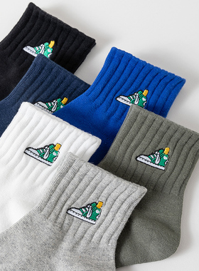 男生袜子中筒春秋纯棉防臭吸汗运动中袜青少年白色短袜潮流大码袜