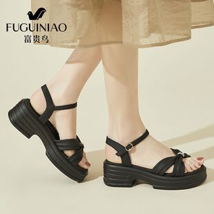 透气小个子女凉鞋 富贵鸟小方跟凉鞋 厚底休闲妈妈鞋 夏季 女2026新款