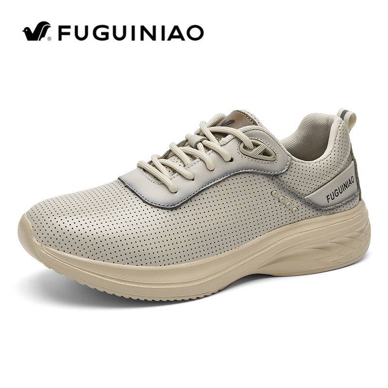 富贵鸟男鞋夏季冲孔镂空透气阿甘老爹鞋牛皮厚底户外跑步运动潮鞋