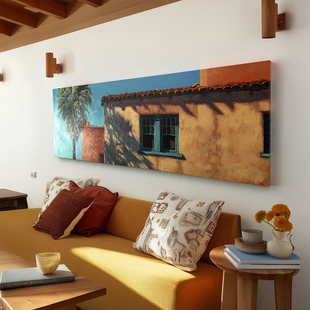 Jellypaint原创手绘《晓光屋檐》| 现代简约风景油画横幅肌理挂画