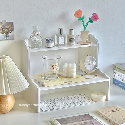 白色双层木质桌面置物架