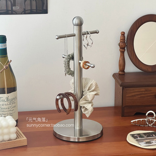 ins不锈钢桌面收纳架杯子置物架卧室项链首饰发圈挂架金属展示架