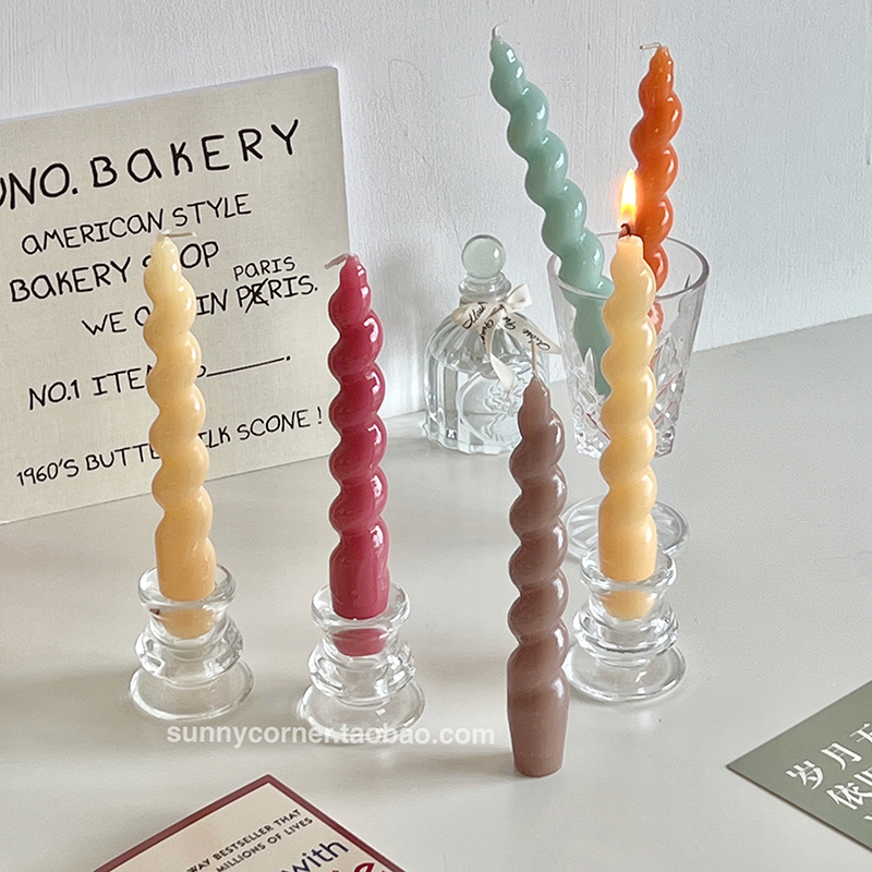 复古彩色扭曲螺旋蜡烛装饰摆件