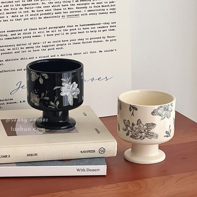 复古高颜值山茶花陶瓷马克杯