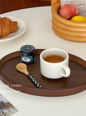 复古胡桃木椭圆形餐盘新中式竹木托盘桌面杂物收纳盘餐桌置物盘