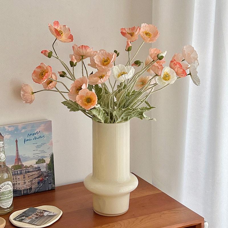 油画感珊瑚色虞美人罂粟花仿真花ins风花束假花客厅装饰摆设摆件