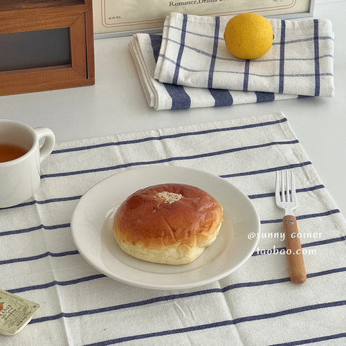 日式简约条纹格子布艺餐垫
