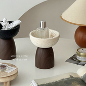 侘寂风托盘摆件陶瓷洞石高脚收纳盘高级感桌面玄关香薰首饰置物盘