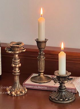 ins高级感复古金色烛台摆件拍照道具客厅餐桌氛围感蜡烛台座底座