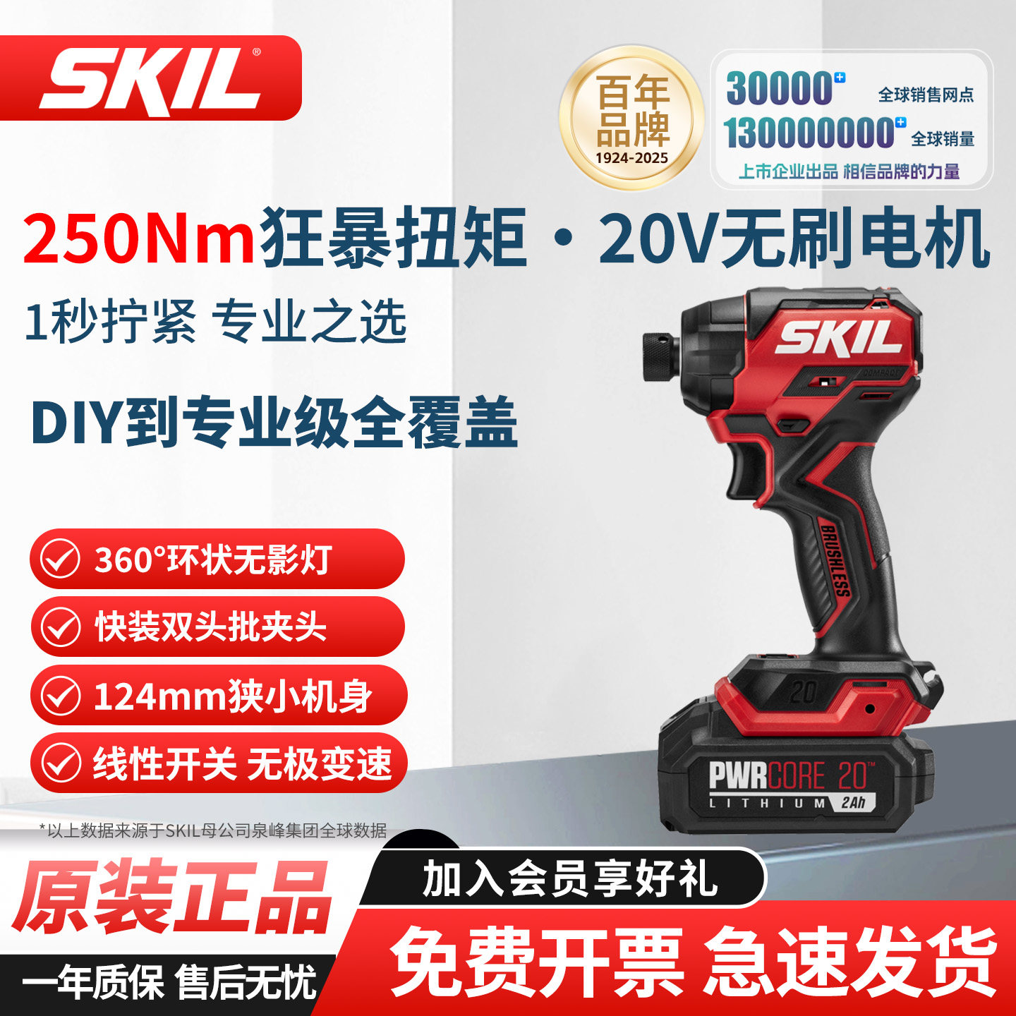 SKIL无刷冲击起子机锂电250牛米大扭矩20V手电钻电动螺丝刀6739