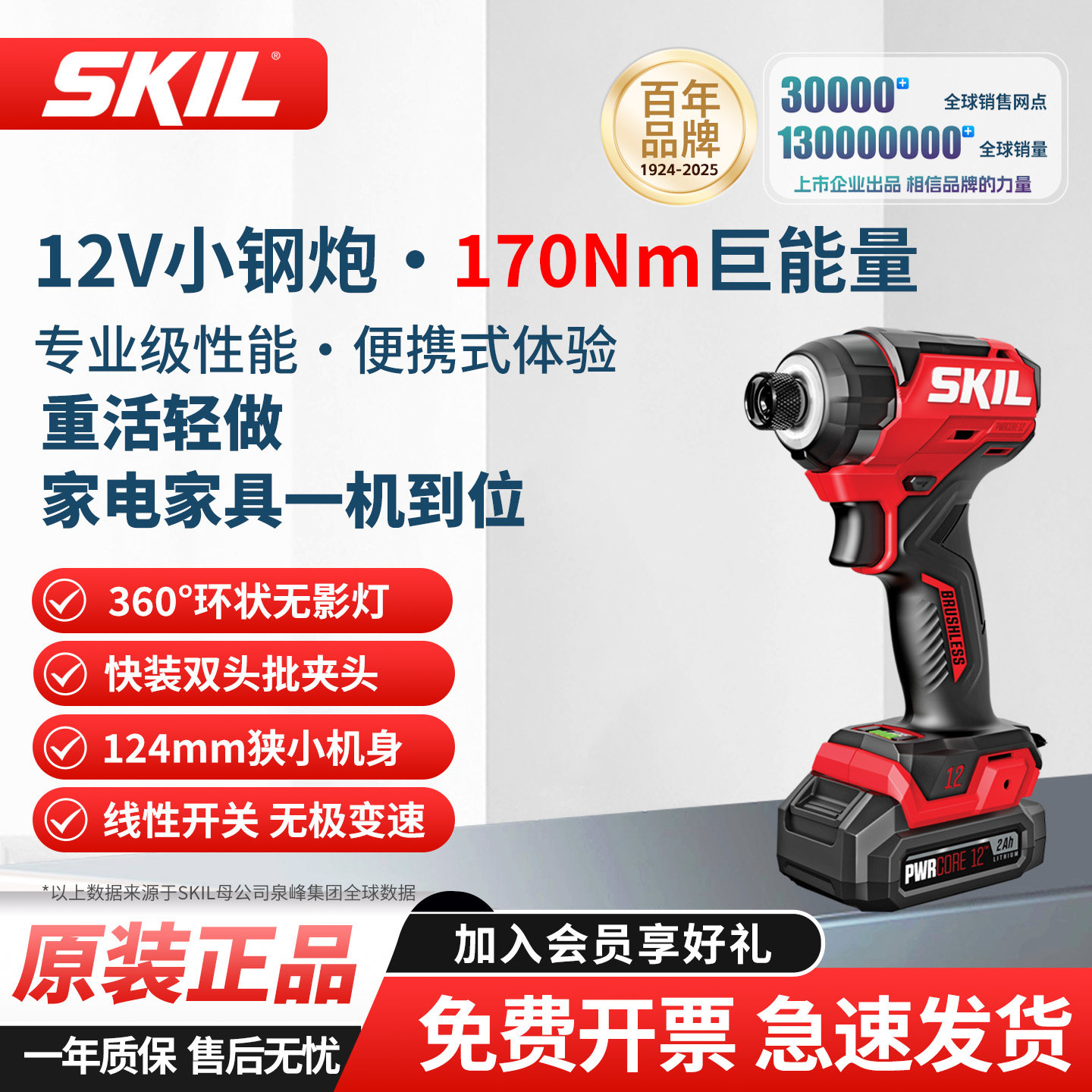 SKIL170牛米冲击起子机12V无刷锂电手持电动螺丝刀充电式6744