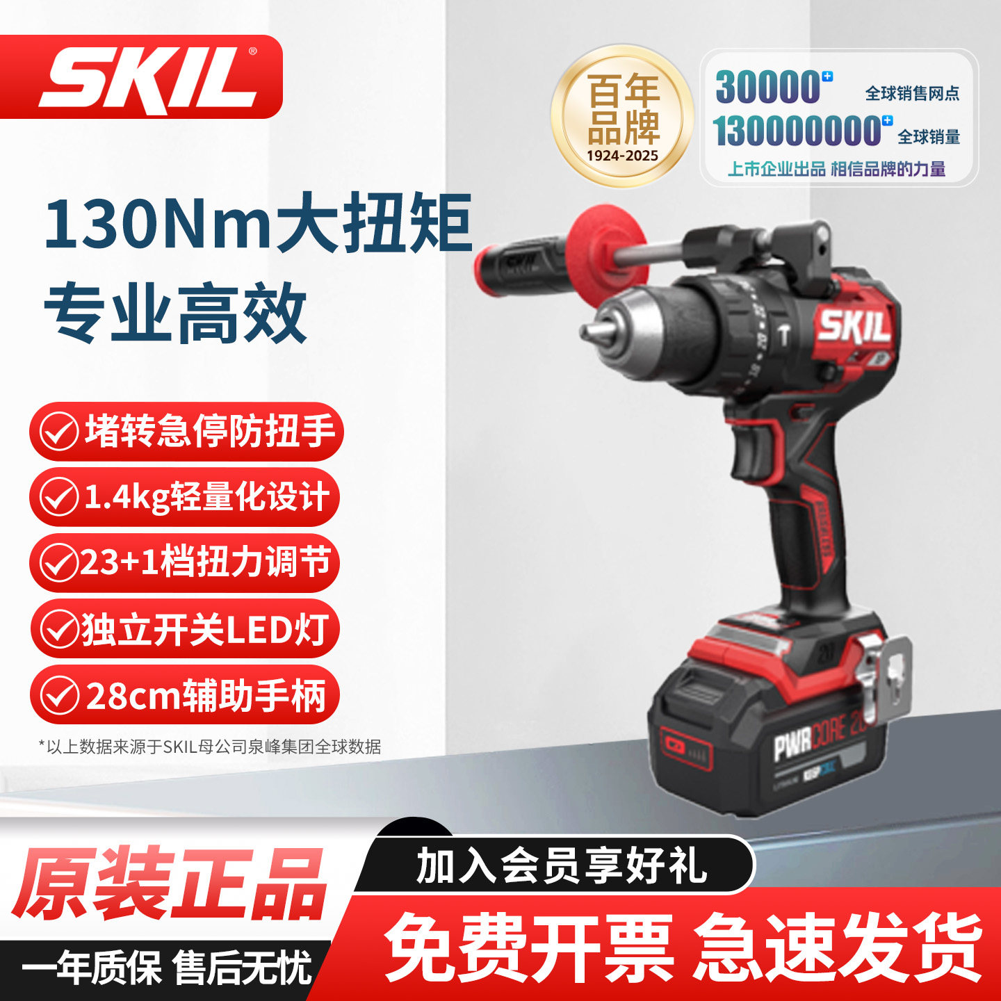 SKIL无刷锂电冲击钻电钻130牛米无刷手持冰钓手枪钻充电式HD6271