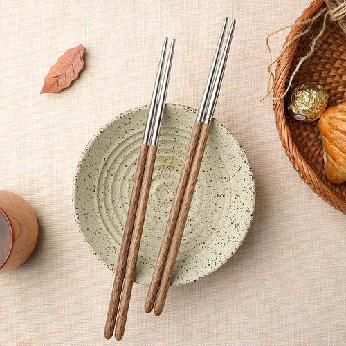 TINYHOME日式鸡翅木304不锈钢筷