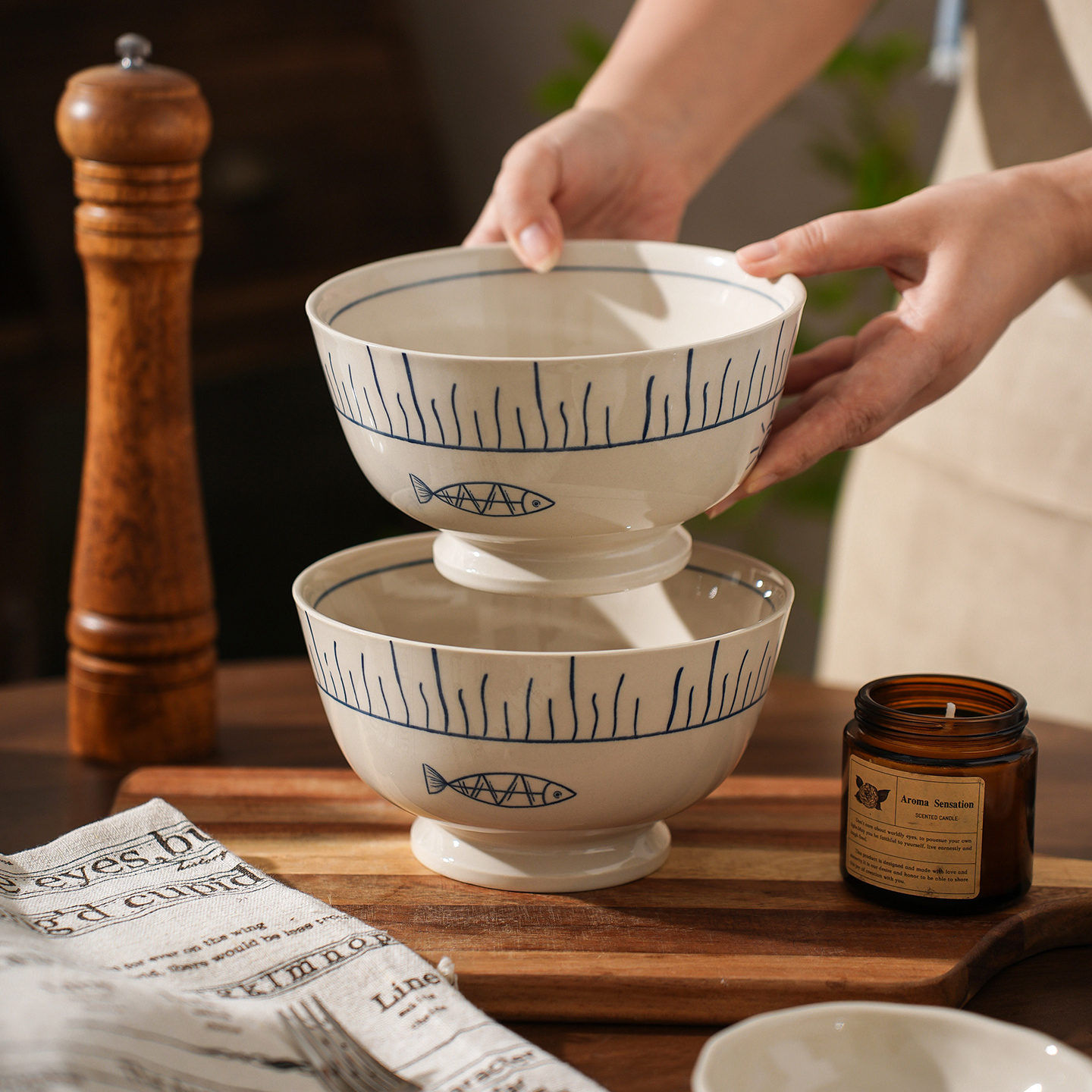 年年有鱼陶瓷面碗8英寸2025新款家用拉面碗饭碗个人专用泡面条碗