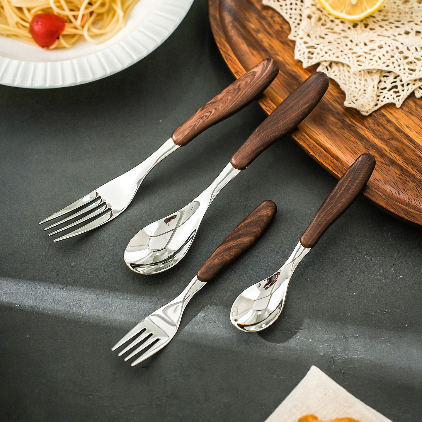 复古木柄西餐叉勺套装304不锈钢儿童勺吃饭勺高档意面甜品蛋糕叉,餐饮具,西餐勺,淘宝优惠券,粉丝福利购,淘宝优惠卷