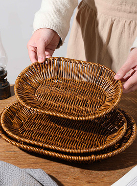 面包篮面包盘子下午茶食品馒头筐子小吃仿藤编编织薯条盘水果托盘