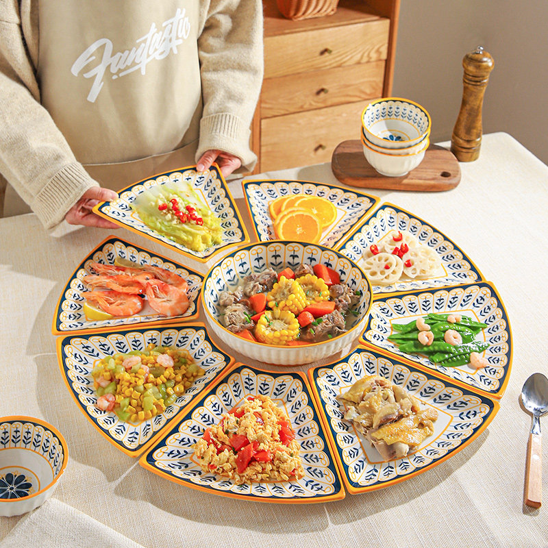 釉下彩生日礼物拼盘餐具套装家用高级感陶瓷碗碟盘子菜盘乔迁送礼,餐饮具,盘,淘宝优惠券,粉丝福利购,淘宝优惠卷