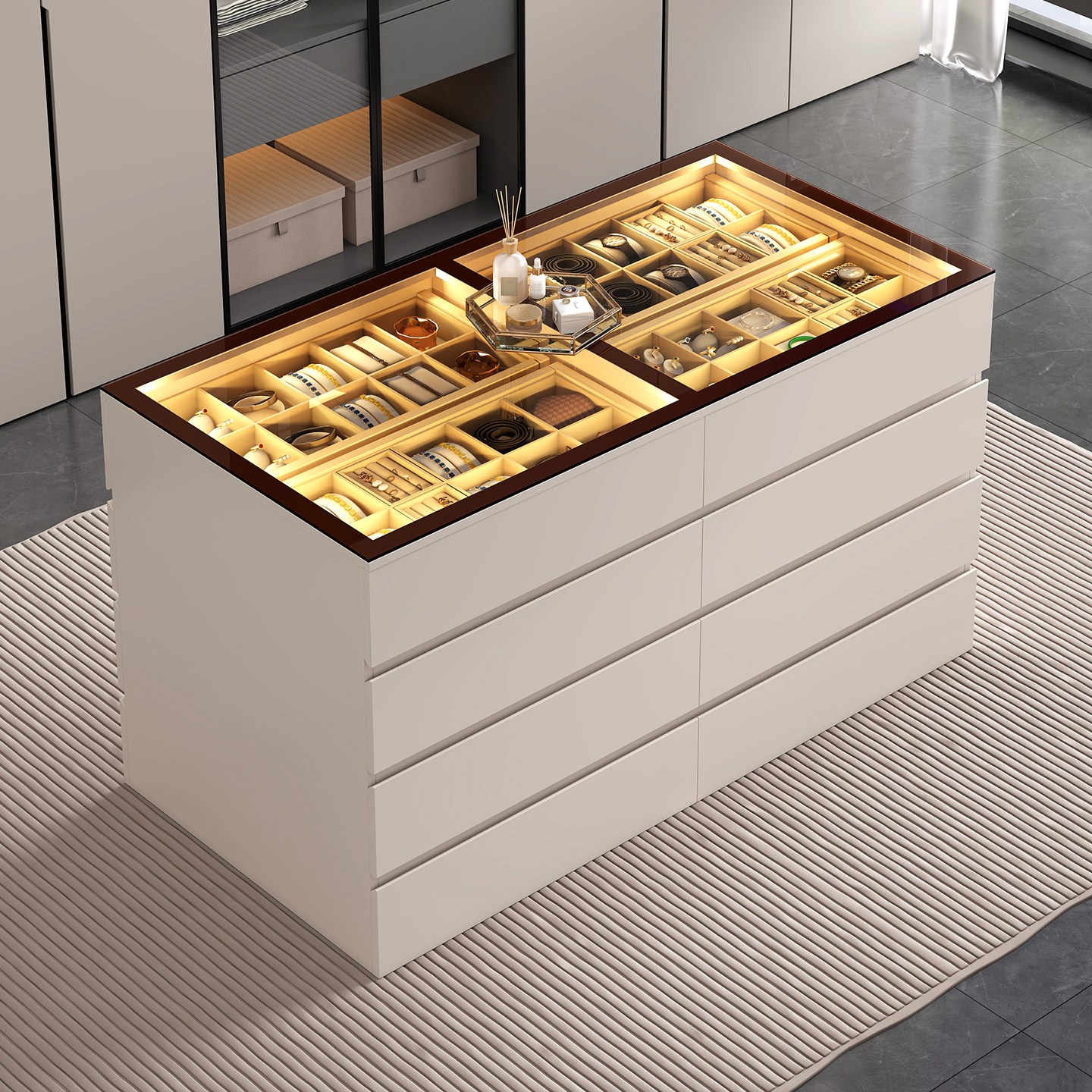 珠宝首饰展示柜衣帽间中岛台斗柜轻奢高级感卧室储物柜家用收纳柜