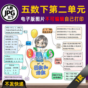 B907人教五年级数学下册第二单元因数和倍数思维导图电子版素材