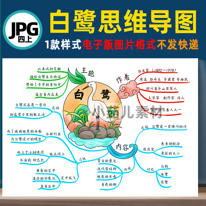 b371五语上《白鹭》思维导图黑白线描涂色彩图自己打印