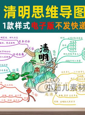 B238清明节思维导图习俗黑白线描图涂色小学生传统节日自己打印