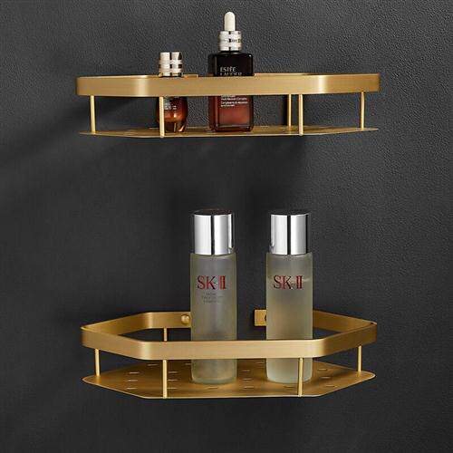 摩豪全铜轻室浴物架壁挂拉丝金挂篮置奢北欧风三S角架卫生间转角