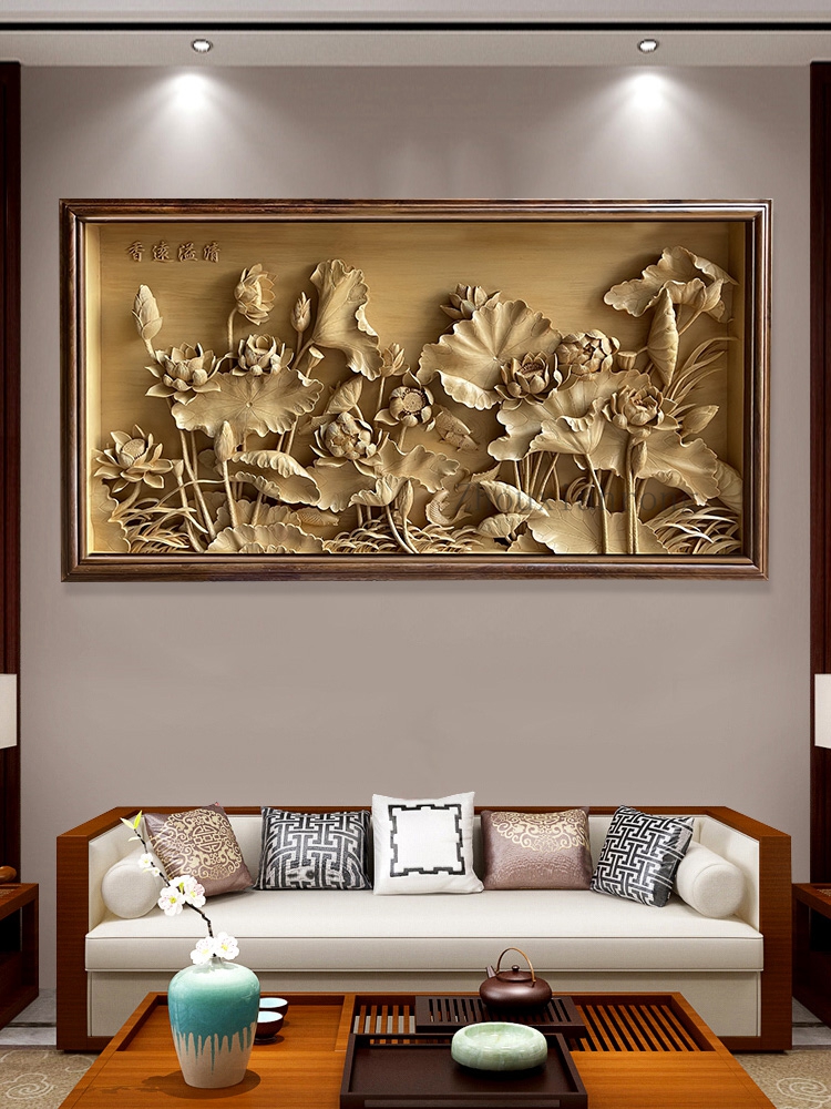 周先荣高端定制新中式花鸟纯手工荷花东阳手工木雕玄关装饰画挂件