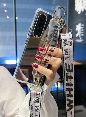 九科星适用于三星Z Fold7手机壳fold5折叠屏镜面fold3斜跨绳Fold4腕带支架W22 W23 Flip SM-F9360电镀硅胶F91