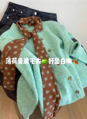 薄荷绿色叠穿毛衣外套女2025年韩系超好看针织开衫上衣原创爆款