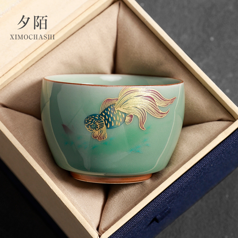 夕陌青瓷茶杯功夫茶具主人杯单杯图片