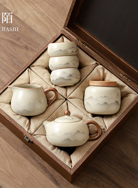 汝窑功夫茶具套装整套陶瓷千里江山泡茶壶茶杯送长辈客户新年礼物