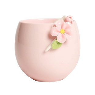 纯手工捏花粉色女士主人杯功夫茶杯茶具单杯陶瓷品茗杯蛋型喝茶杯