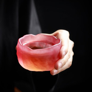 风粉色冰川茶杯高档品茗杯单杯个人专用杯 耐热玻璃主人杯女士日式