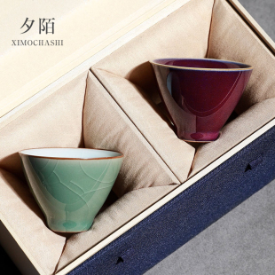 哥窑钧窑斗笠杯功夫茶具茶杯主人杯个人专用品茗杯陶瓷喝茶小杯子