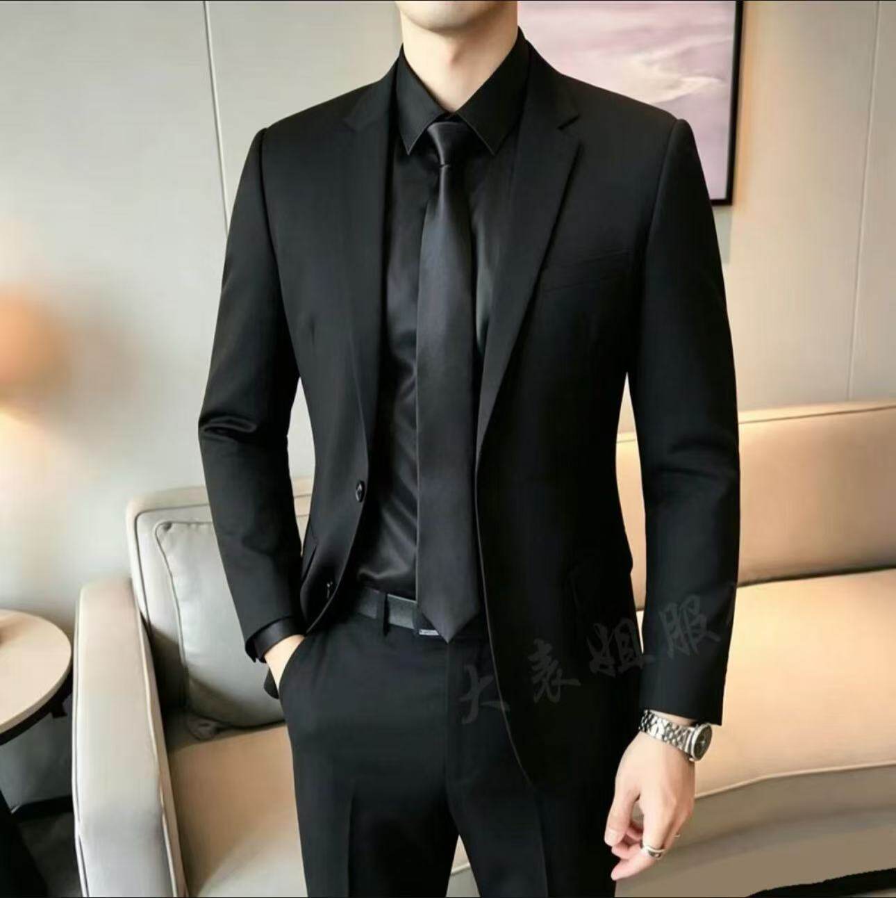 男士黑色修身西装外套商务正装休闲伴郎服青年百搭加大码单件西服