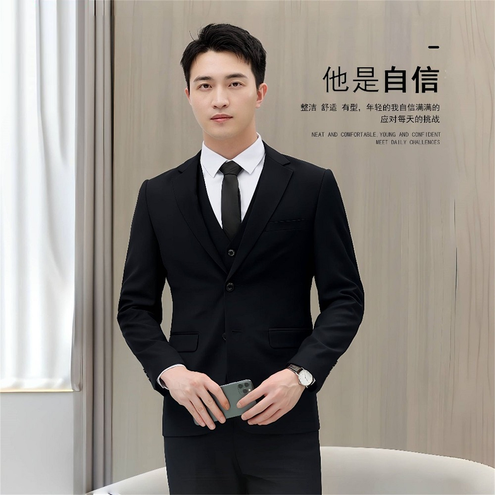 黑色西服套装男士商务正装大学生面试职业装修身伴郎团西装外套男