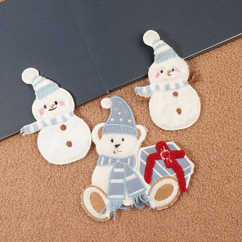 圣诞雪人时尚布贴精美绣花贴大号衣服补丁贴毛绒手缝刺绣装饰贴布