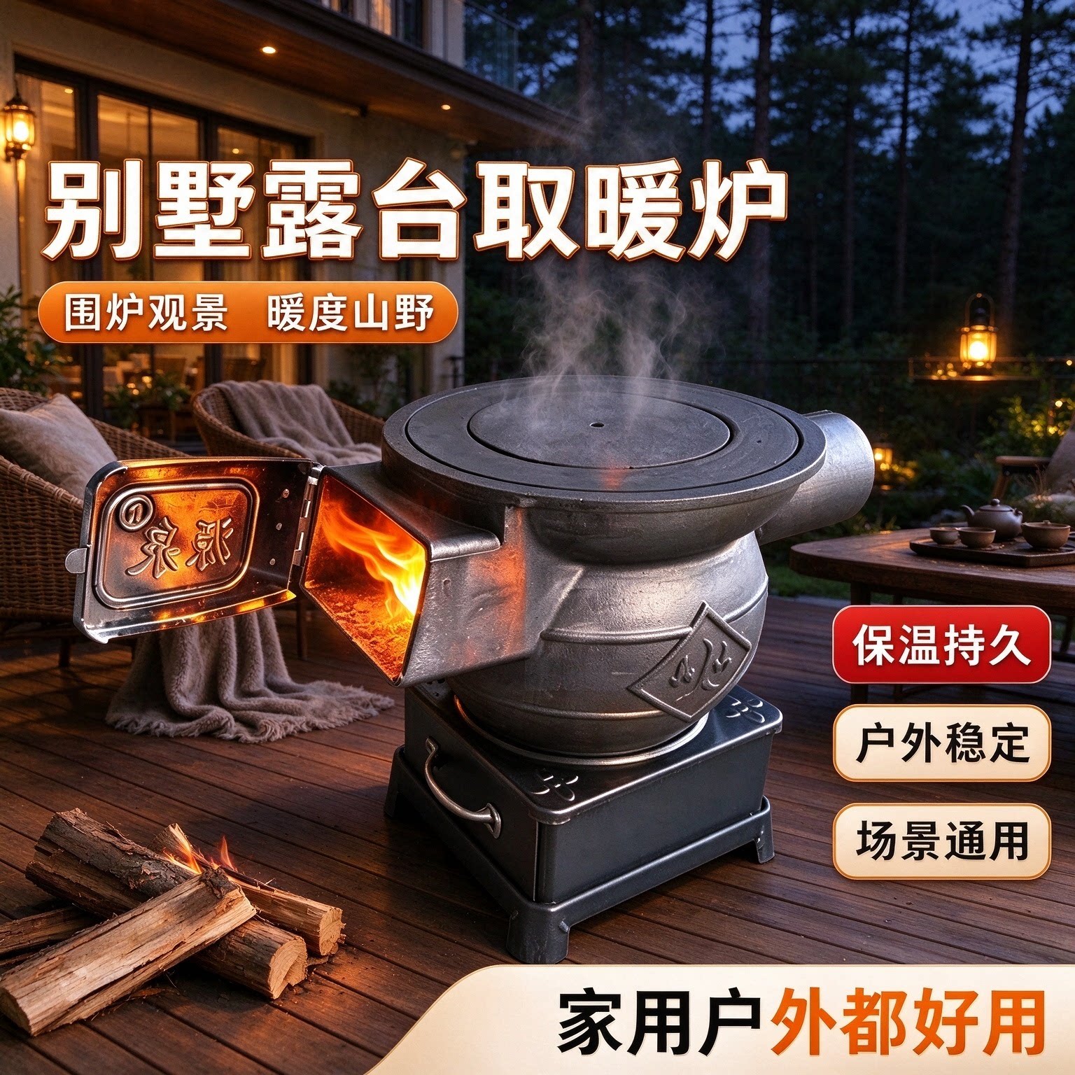 户外庭院铸铁柴煤两用炉多功能
