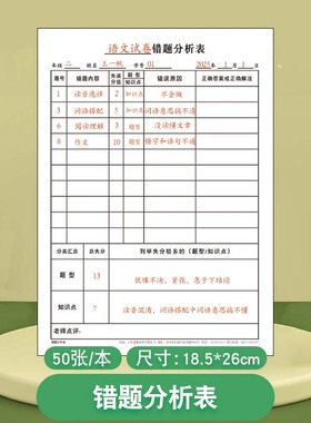 错题分析表适合小学生初中生高中生语文数学英语物理化学政史地等全科目分析表错题失分题分析原因解决方案