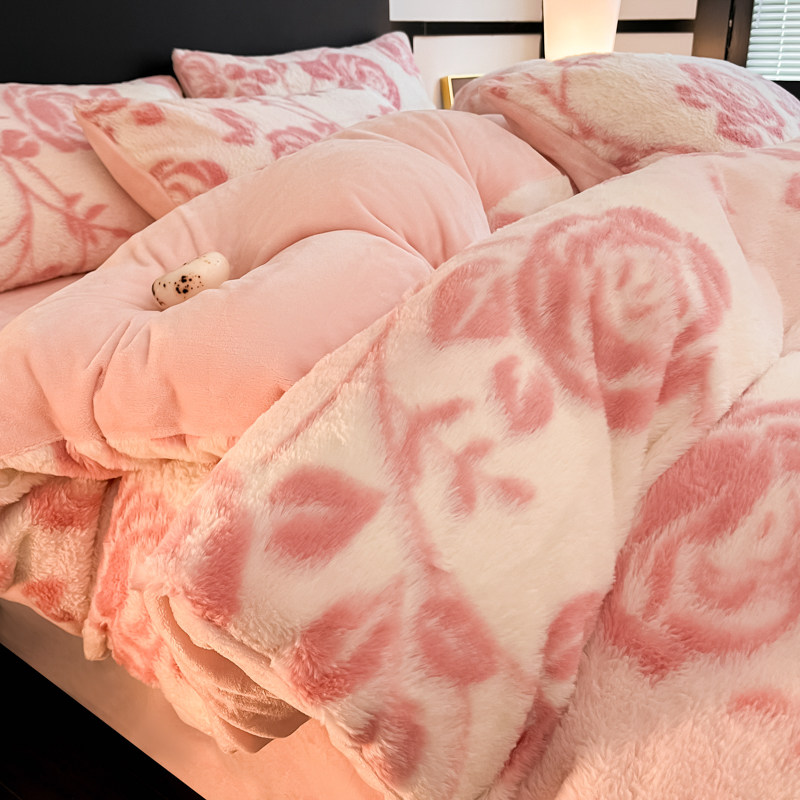 A类母婴级牛奶绒四件套冬季加厚加绒被套床单宿舍套件可机洗