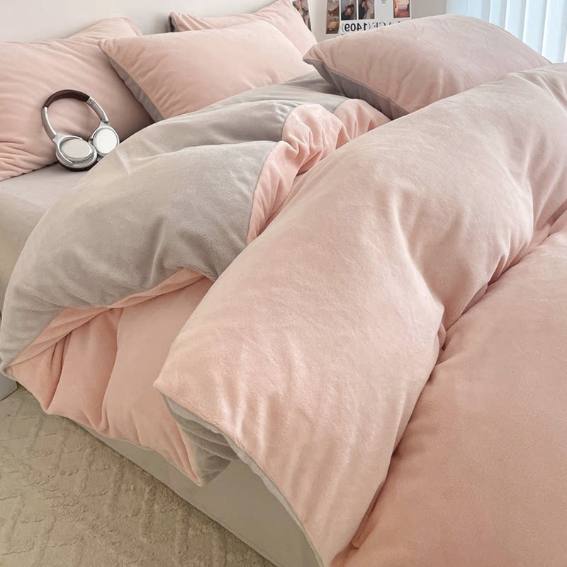 2026新款纯色双拼牛奶绒四件套秋冬加厚保暖卧室床上用品床单被套