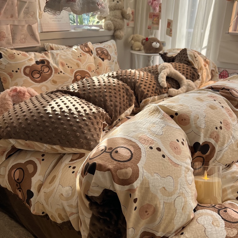 A类母婴级双层纱四件套家用豆豆