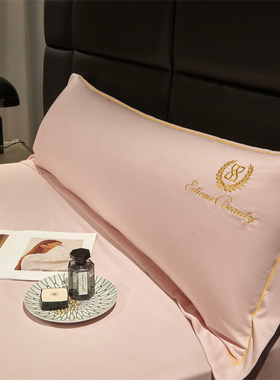 A类100支长绒棉绣长枕套双人枕套1.2/1.5/1.8m米情侣纯棉枕头芯套