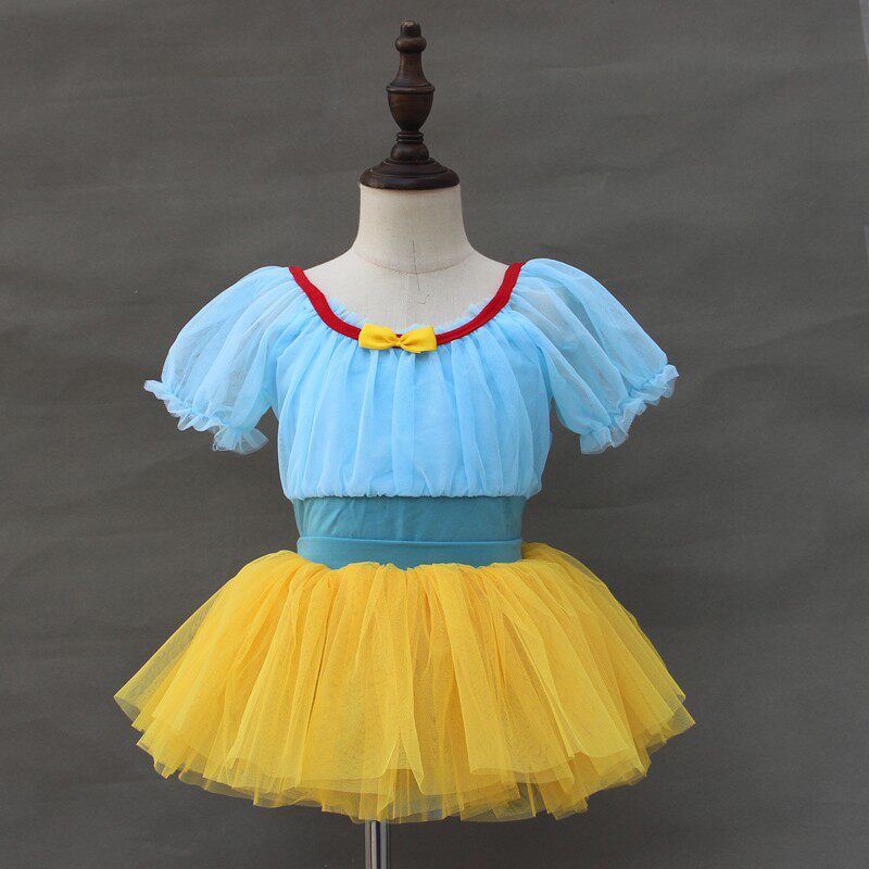 儿童舞蹈服女童白雪公主蓬蓬裙蓝色芭蕾形体练功服纯棉幼儿初学者