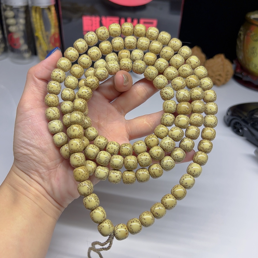 毕业级海南星月原生态同枝10×11正月双留白108脖挂男女佛珠念珠