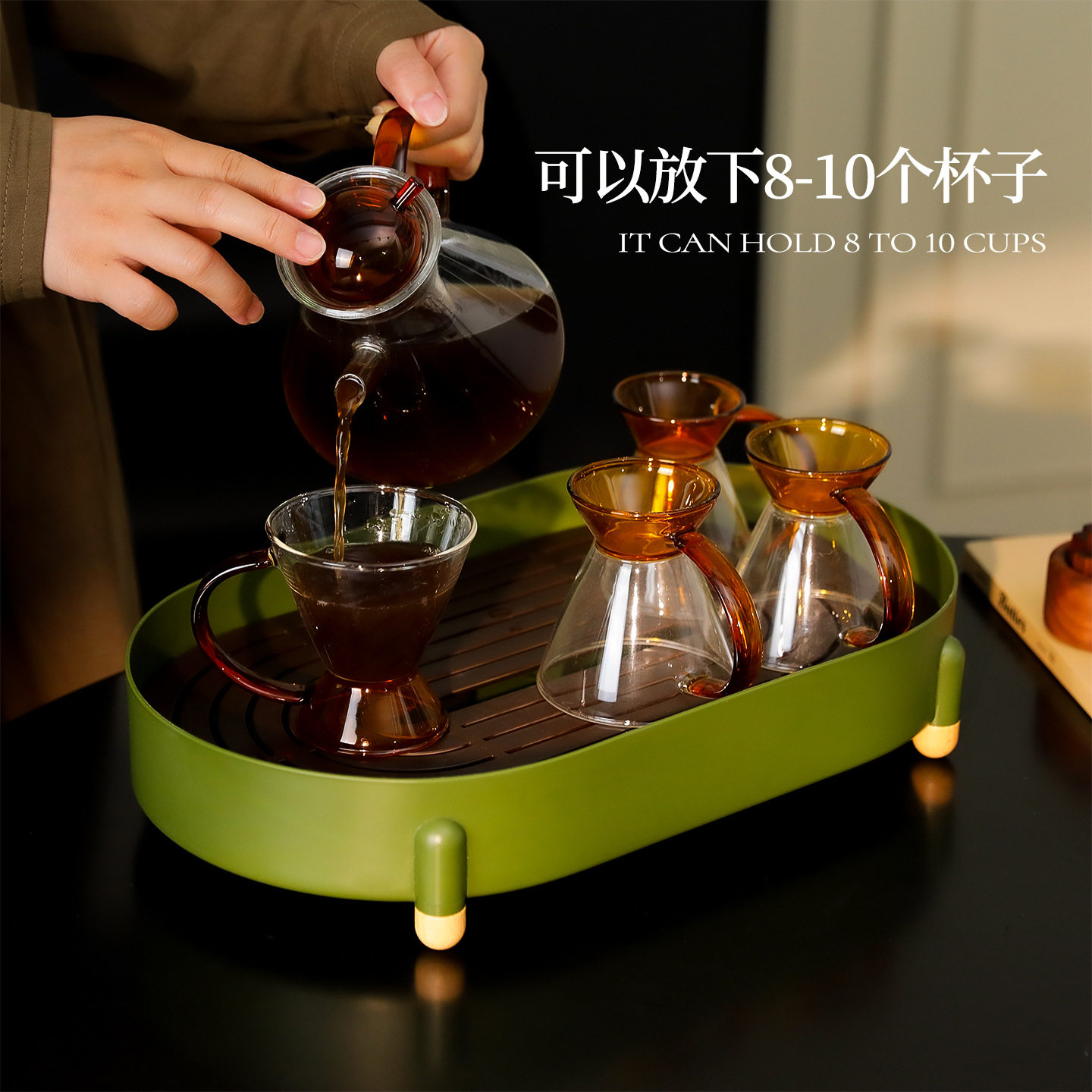厂家批发茶盘家用耐高温现代轻奢小型茶具水杯双层沥水托盘水果盘