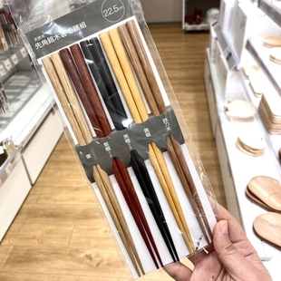 日本NITORI尼达利木筷子家庭5双不同色木质栗木铁黑紫檀日式送礼