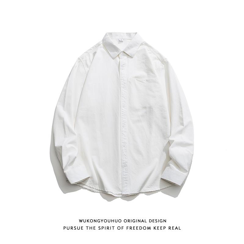 悟空有货高级感白色长袖衬衫男潮牌宽松百搭bf风休闲 翻领衬衫外