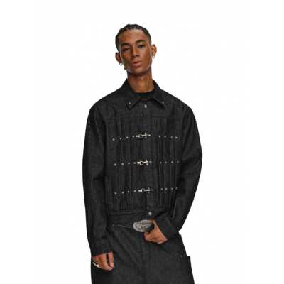 ANTIDOTE美式工装飞机扣打褶牛仔夹克男春秋翻领短宽原牛外套上衣