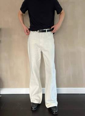 Oneer 13盎司牛仔Drop8骨白色蓝色深色图案覆古水洗覆古靴型牛仔